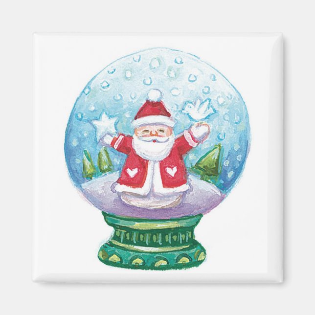 Cute Christmas Snowglobe Santa Claus, Star, Bird Magnet (Front)