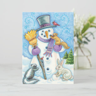 Cute Christmas Snowman and Animals Invitation