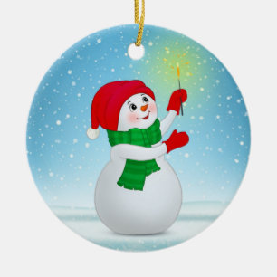 Cute Christmas Snowman and snowflakes Ceramic Ornament