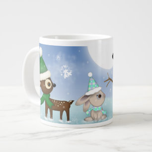 Cute Christmas Snowman Bunny and Deer Jumbo Mug