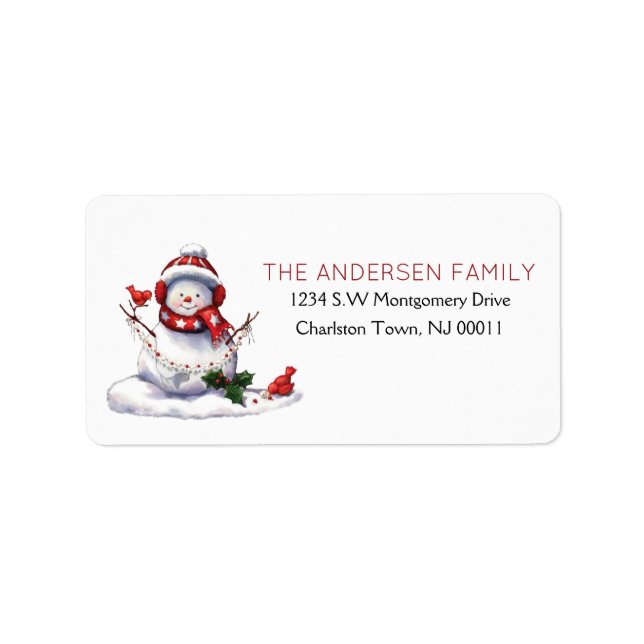 Cute Christmas Snowman Cardinal  Label (Front)