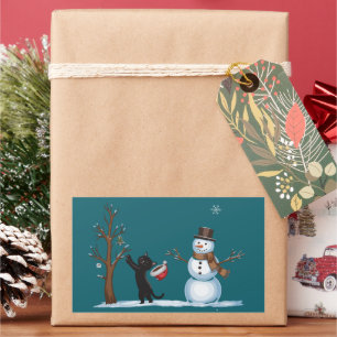 Cute Christmas Snowman Cats Lover Xmas Winter Rectangular Sticker
