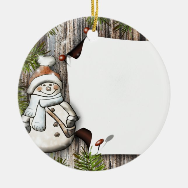 Cute Christmas Snowman Ceramic Ornament (Front)