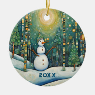 Cute Christmas Snowman Ceramic Ornament