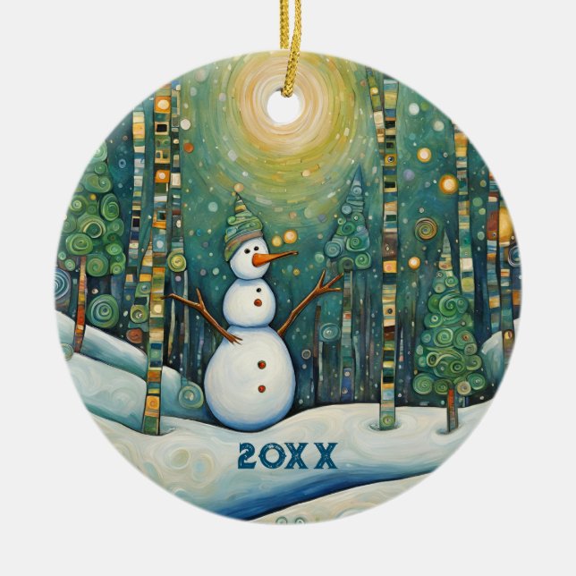 Cute Christmas Snowman Ceramic Ornament (Front)