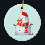 Cute Christmas Snowman Ceramic Tree Decoration<br><div class="desc">A cute Christmas snowman who is kind of chubby and jolly wearing  a striped scarf and a red christmas hat. Festive and fun.</div>
