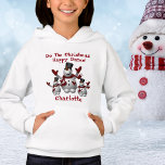 Cute Christmas Snowman, Childs Name Hoodie<br><div class="desc">A Christmas Snowman with your child's name. This cute girls Hoodie is designed with three happy snowmen with your child's name, and text: Do The Christmas Happy Dance! To personalise, simply replace the sample name with your text using our template. It's fast and easy. Makes a great Holiday gift that...</div>