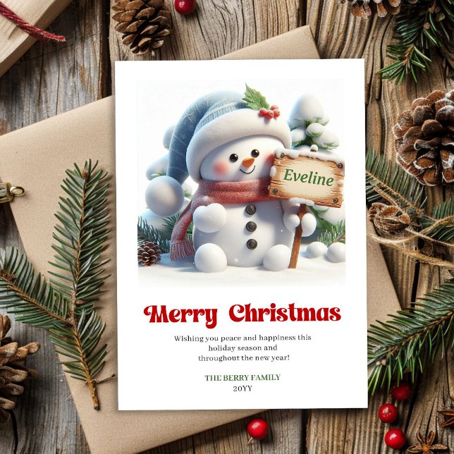 Cute Christmas snowman classic kids holiday card   (Cute Christmas snowman classic kids holiday card printable)