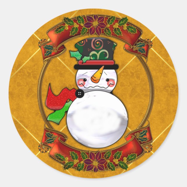 Cute Christmas Snowman Classic Round Sticker (Front)