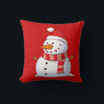 Cute Christmas Snowman Cushion<br><div class="desc">A cute Christmas snowman who is kind of chubby and jolly wearing  a striped scarf and a red christmas hat. Festive and fun.</div>