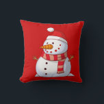 Cute Christmas Snowman Cushion<br><div class="desc">A cute Christmas snowman who is kind of chubby and jolly wearing  a striped scarf and a red christmas hat. Festive and fun.</div>