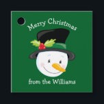 Cute Christmas Snowman Custom Green From Party Favour Tags<br><div class="desc">A cute snowman Christmas gift tag with your name and holiday message. Put these adorable personalised party favour tags on all of your kids holiday presents. Customise with the to or from.</div>
