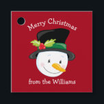 Cute Christmas Snowman Custom Red Kids Party Favour Tags<br><div class="desc">A cute snowman Christmas gift tag with your name and holiday message. Put these adorable personalised red party favour tags on all of your kids holiday presents. Customise with the to or from for your children.</div>