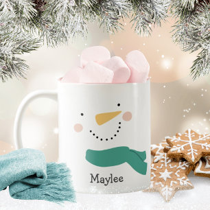 Cute Christmas Snowman Face Holiday Two-Tone Coffee Mug