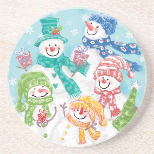 Cute Christmas Snowman Family in the Snow Coaster (Front)