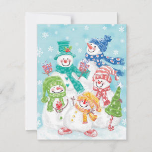 Cute Christmas Snowman Family in the Snow Holiday Card