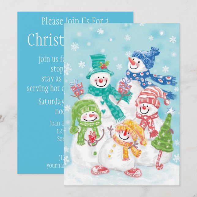 Cute Christmas Snowman Family in the Snow Invitation (Front/Back)