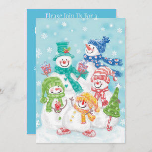 Cute Christmas Snowman Family in the Snow Invitation