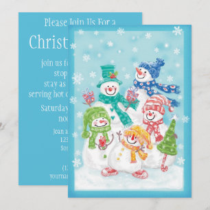 Cute Christmas Snowman Family in the Snow Invitation