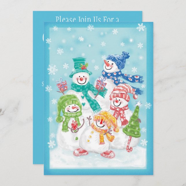 Cute Christmas Snowman Family in the Snow Invitation (Front/Back)