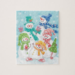 Cute Christmas Snowman Family in the Snow Jigsaw Puzzle