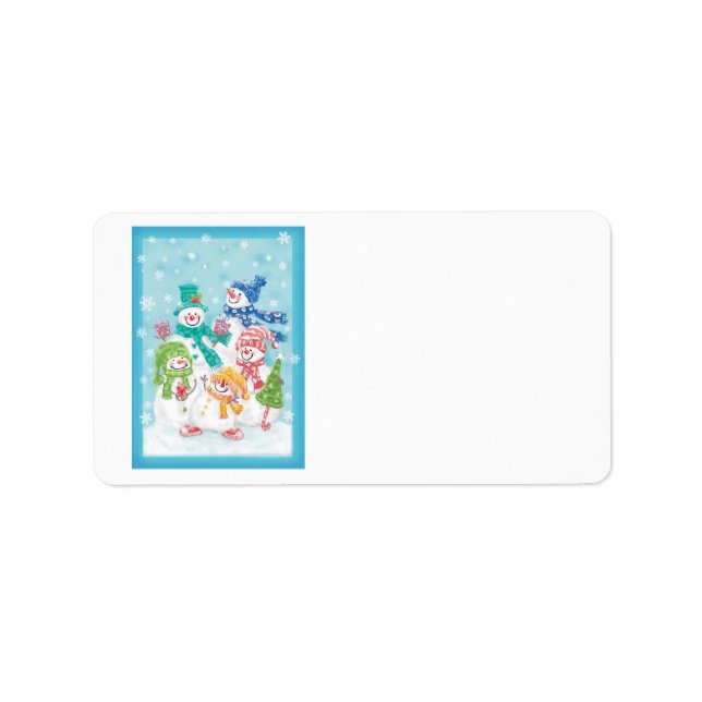 Cute Christmas Snowman Family in the Snow Label (Front)