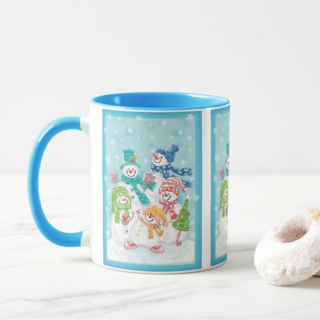Cute Christmas Snowman Family in the Snow Mug (With Donut)