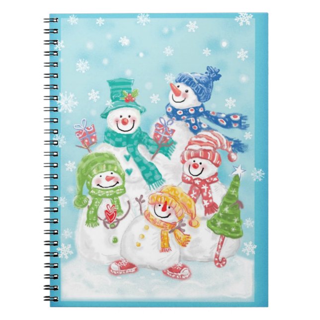 Cute Christmas Snowman Family in the Snow Notebook (Front)