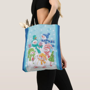 Cute Christmas Snowman Family in the Snow Tote Bag