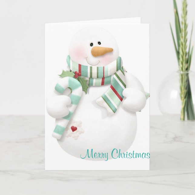 Cute Christmas Snowman Holiday Card (Front)