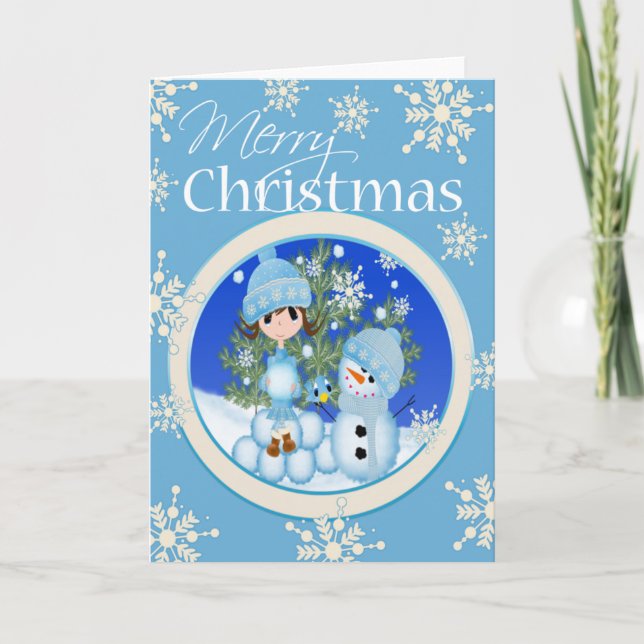 Cute Christmas Snowman Holiday Card (Front)