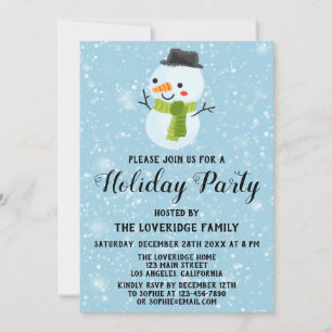 Cute Christmas Snowman Holiday Party White Snow Invitation