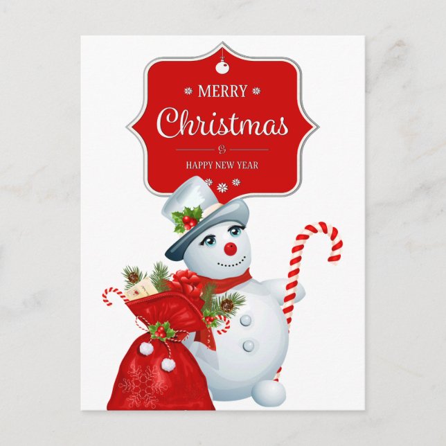 Cute Christmas Snowman Holiday Postcard (Front)