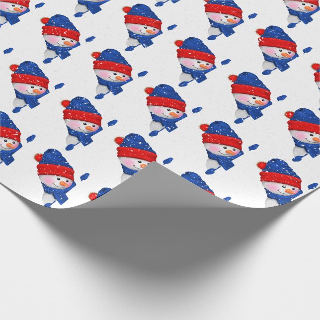 Cute Christmas snowman in snowflakes Wrapping Paper (Corner)