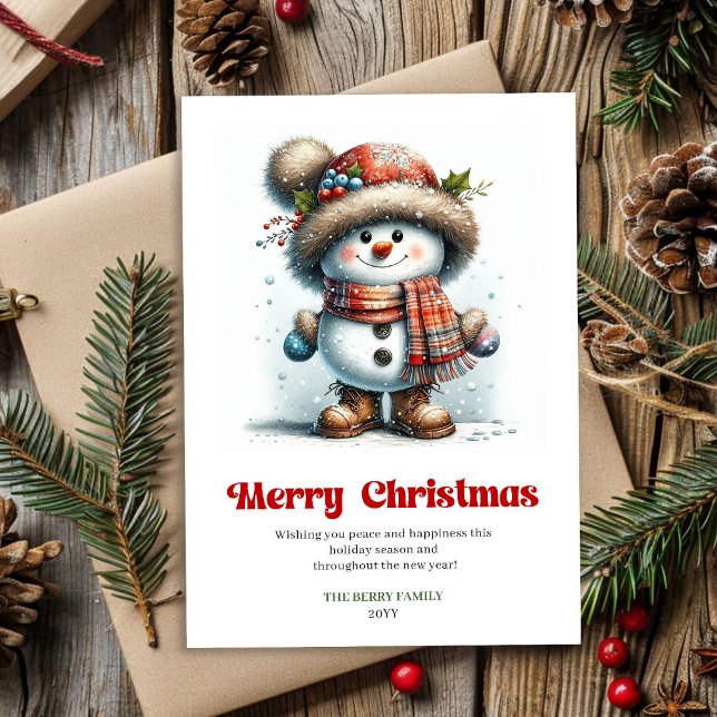 Cute Christmas snowman kids watercolor card DL (Cute Christmas snowman kids watercolor card editable)