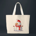 Cute Christmas Snowman Large Tote Bag<br><div class="desc">A cute Christmas snowman who is kind of chubby and jolly wearing  a striped scarf and a red christmas hat. Festive and fun..</div>