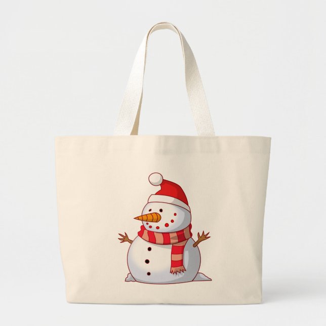 Cute Christmas Snowman Large Tote Bag (Front)