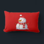 Cute Christmas Snowman Lumbar Cushion<br><div class="desc">A cute Christmas snowman who is kind of chubby and jolly wearing  a striped scarf and a red christmas hat. Festive and fun.</div>