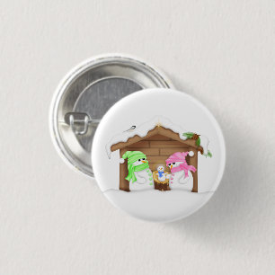 Cute Christmas Snowman Manger 3 Cm Round Badge