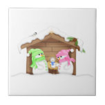 Cute Christmas Snowman Manger Ceramic Tile<br><div class="desc">Cute Christmas snowman manger snowy scene tile. Suitable for any person. There is no text on this product but could be added if desired.  If you would like help to customize your product or matching products,  please contact me through my store and  will be very happy to help you.</div>