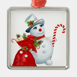 Cute Christmas Snowman Metal Ornament