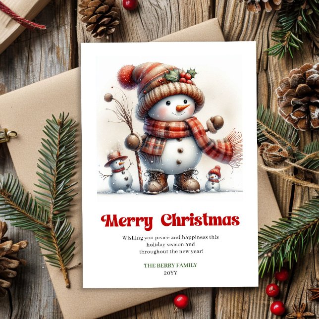 Cute Christmas snowman minimalist kids card   (Cute Christmas snowman minimalist kids card editable)