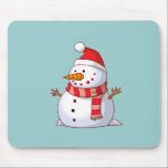 Cute Christmas Snowman Mouse Pad<br><div class="desc">A cute Christmas snowman who is kind of chubby and jolly wearing  a striped scarf and a red christmas hat. Festive and fun.</div>