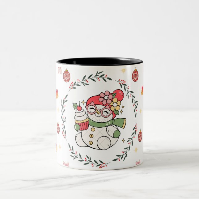 Cute Christmas Snowman Mug with Wreath (Center)