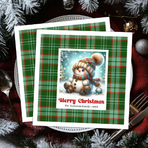 Cute Christmas Snowman Napkins Editable Watercolor