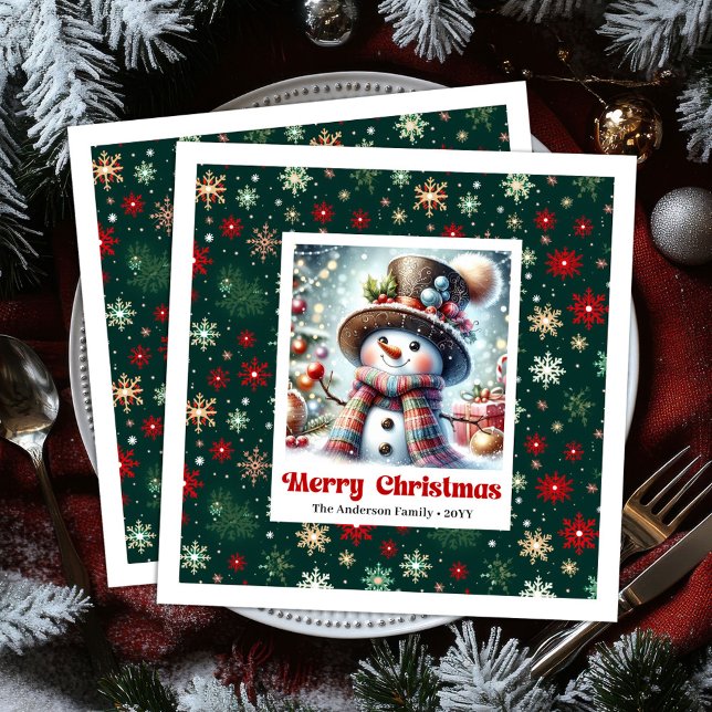Cute Christmas Snowman Napkins Personalized Kids (Cute Christmas Snowman Napkins Personalized Watercolor Party

)