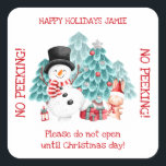 Cute Christmas Snowman No peeking Square Sticker<br><div class="desc">Cute Christmas Snowman No peeking Square Sticker. Customise it with your text. Matching items are available in my store.</div>
