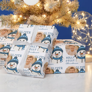 Cute Christmas Snowman Personalised Photo Wrapping Paper