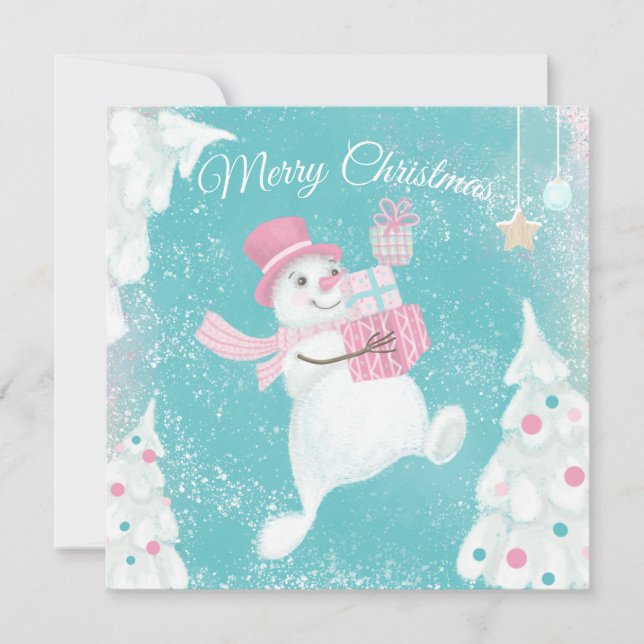 Cute Christmas Snowman Pink and Mint (Front)