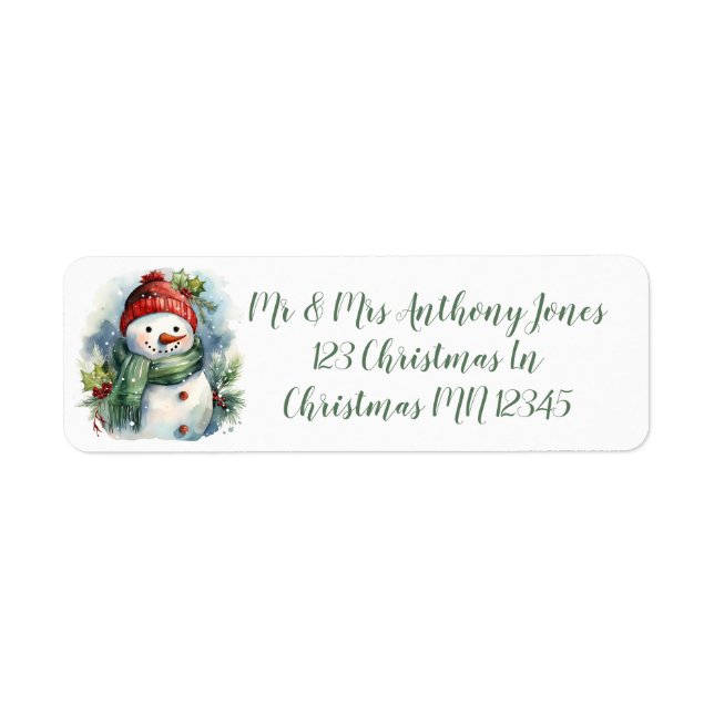Cute Christmas Snowman Return Address Label (Front)